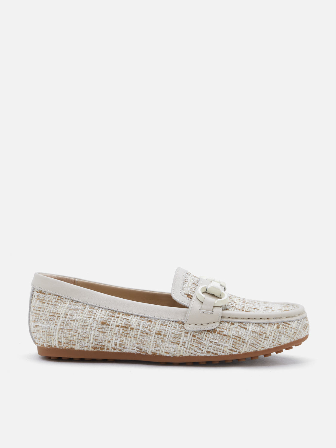 PAZZION, Jovielle Buckled Tweed Moccasin, Beige