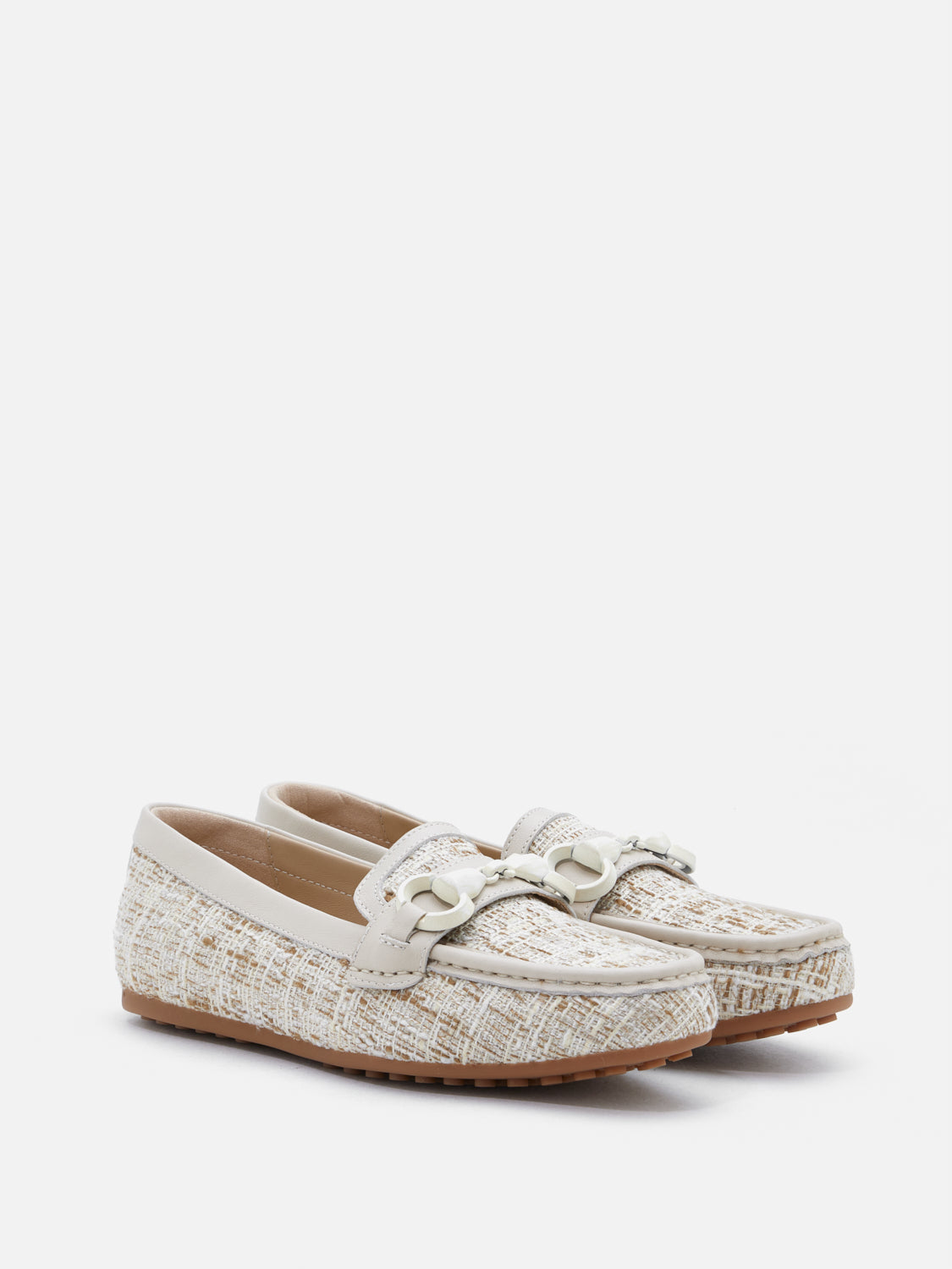 PAZZION, Jovielle Buckled Tweed Moccasin, Beige