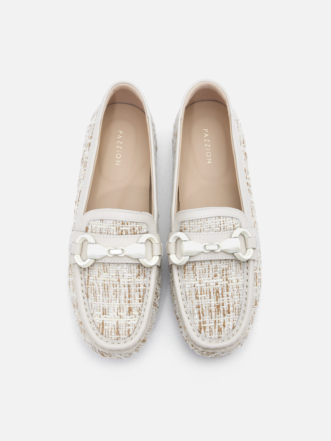 PAZZION, Jovielle Buckled Tweed Moccasin, Beige