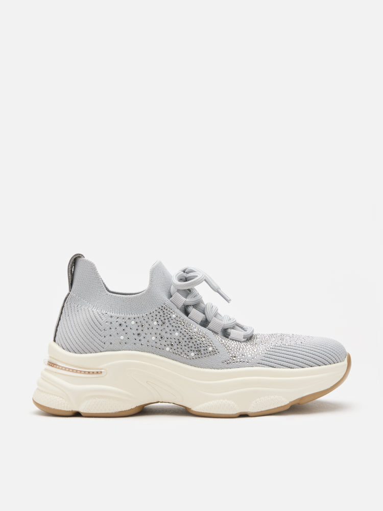 PAZZION, Kailani Crystal Embellished Flyknit Sneakers, Grey