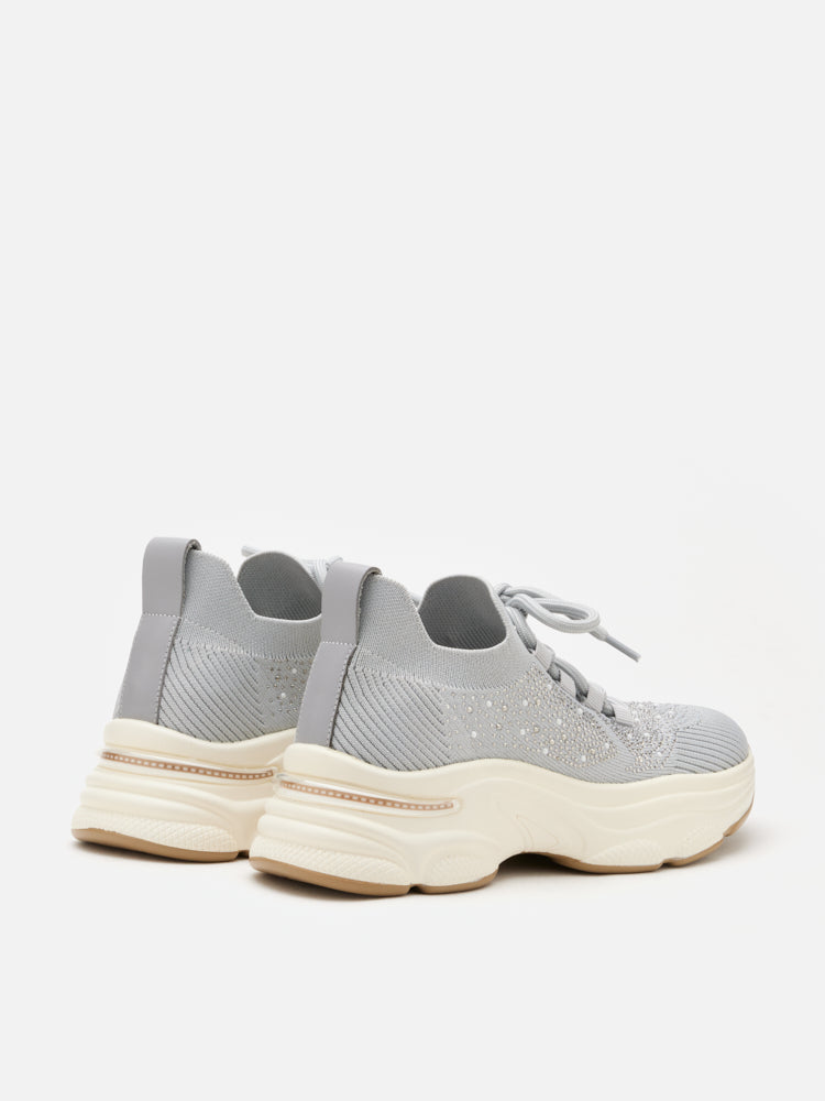 PAZZION, Kailani Crystal Embellished Flyknit Sneakers, Grey