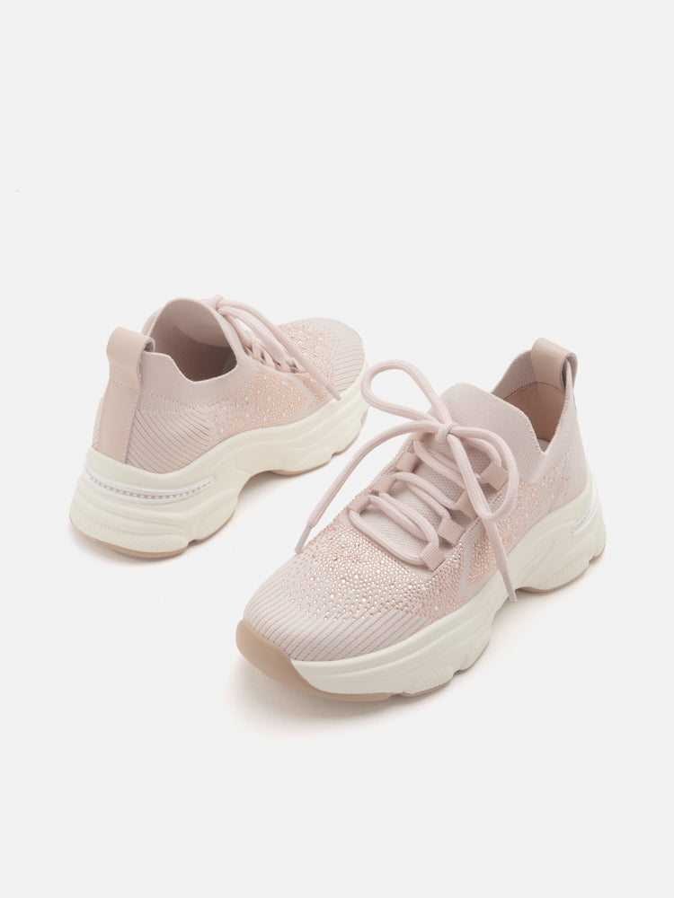PAZZION, Kailani Crystal Embellished Flyknit Sneakers, Pink