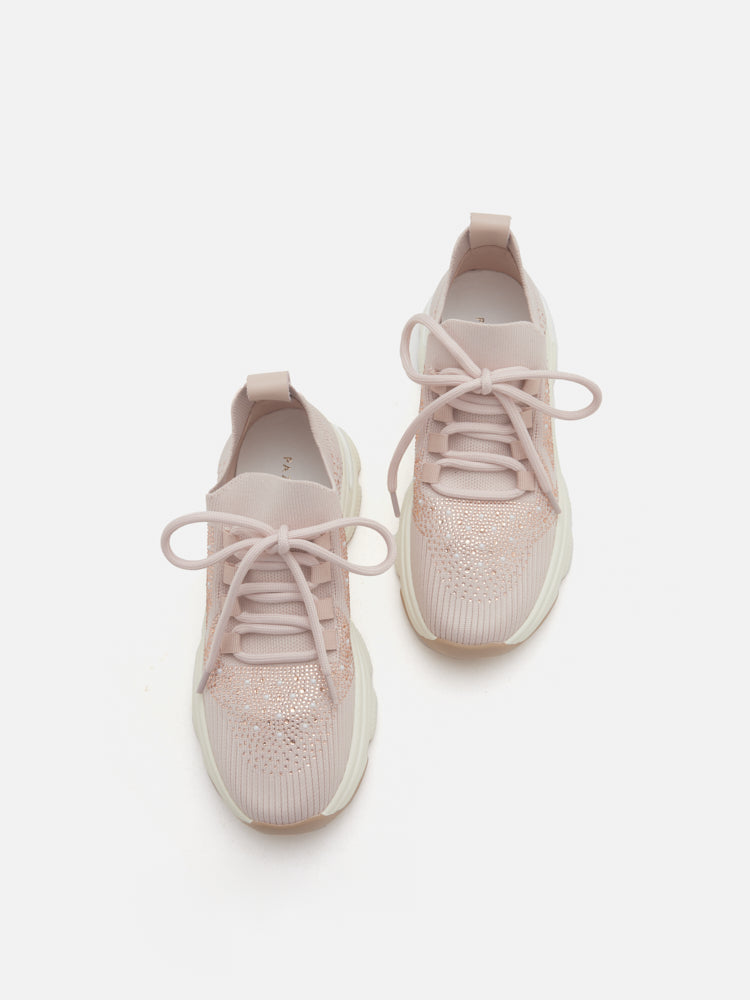 PAZZION, Kailani Crystal Embellished Flyknit Sneakers, Pink