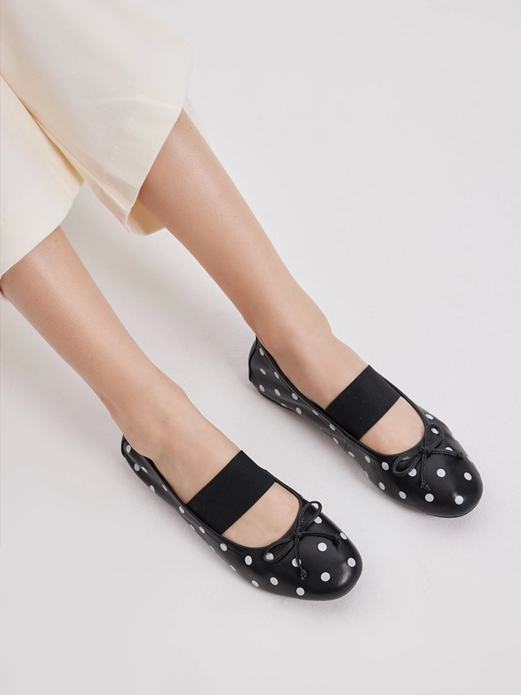 PAZZION, Kalina Polka Dot Leather Mary Janes, Black