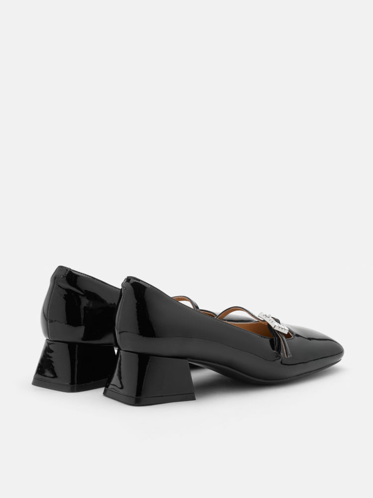 PAZZION, Kamielle Embellished Buckle Mary Jane Heels, Black