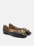 PAZZION, Kaori Gold Buckle Covered Flats, Black