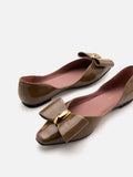 PAZZION, Kara Gold Accented Sculpted Bow Patent Flats, Khaki
