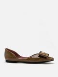 PAZZION, Kara Gold Accented Sculpted Bow Patent Flats, Khaki