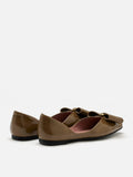 PAZZION, Kara Gold Accented Sculpted Bow Patent Flats, Khaki