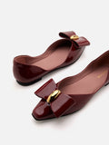PAZZION, Kara Gold Accented Sculpted Bow Patent Flats, Wine