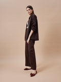 PAZZION, Kara Gold Accented Sculpted Bow Patent Flats, Wine