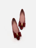 PAZZION, Kara Gold Accented Sculpted Bow Patent Flats, Wine