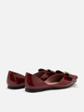 PAZZION, Kara Gold Accented Sculpted Bow Patent Flats, Wine