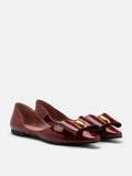 PAZZION, Kara Gold Accented Sculpted Bow Patent Flats, Wine