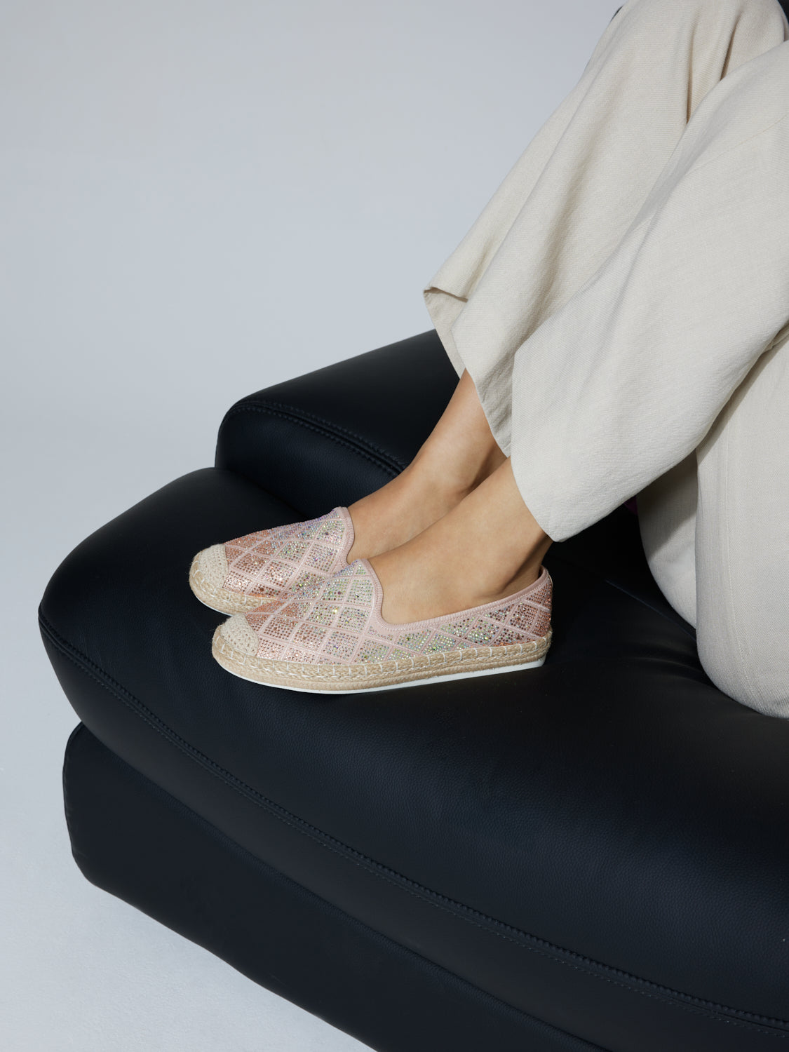 PAZZION, Karivyn Crystal Embroidered Espadrilles, Pink