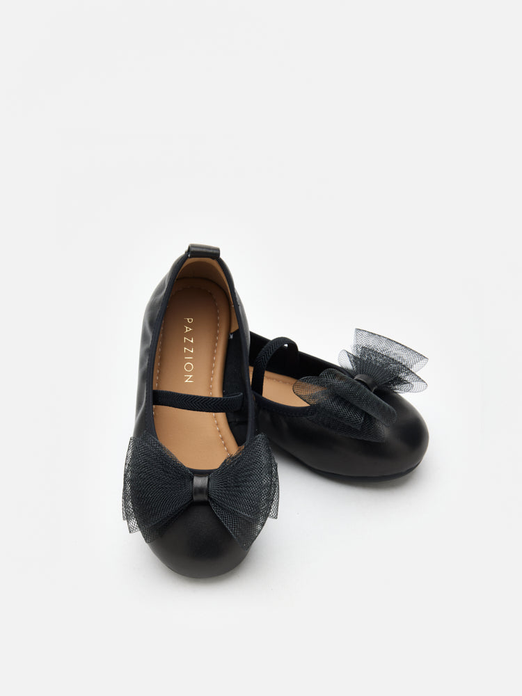PAZZION, Katie Tulle Bow Mary Janes, Black