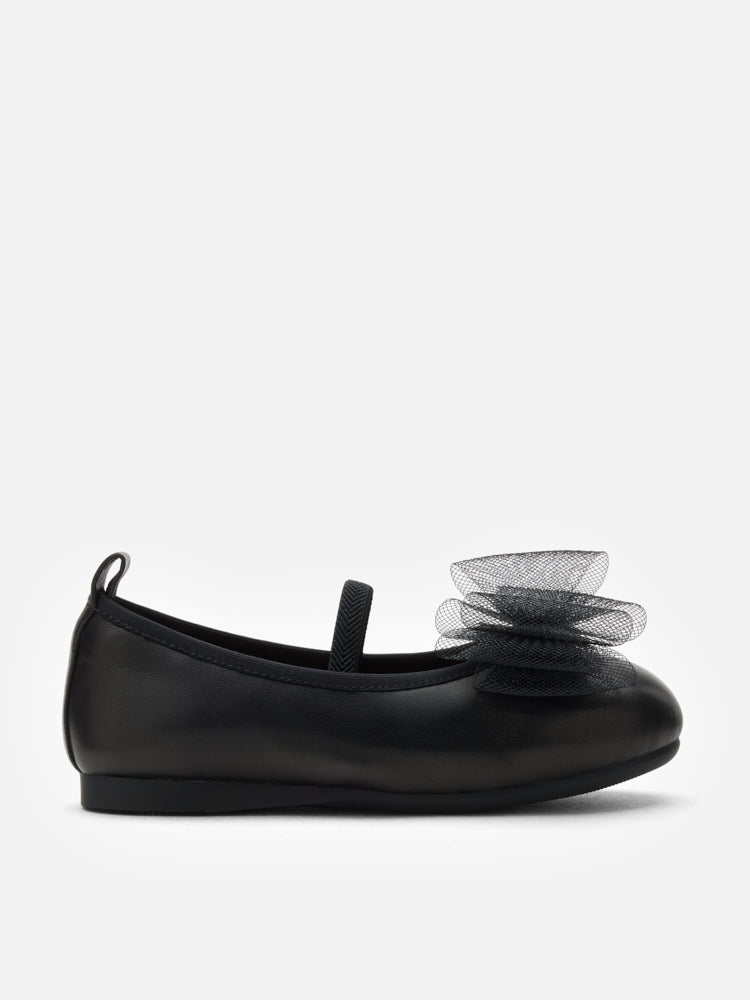 PAZZION, Katie Tulle Bow Mary Janes, Black