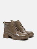 PAZZION, Kenzie Patent Lace Up Ankle Boots, Khaki