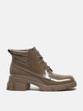 PAZZION, Kenzie Patent Lace Up Ankle Boots, Khaki