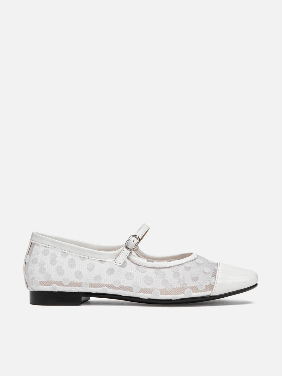 PAZZION, Kenzie Polka Dot Mesh Mary Janes, Beige