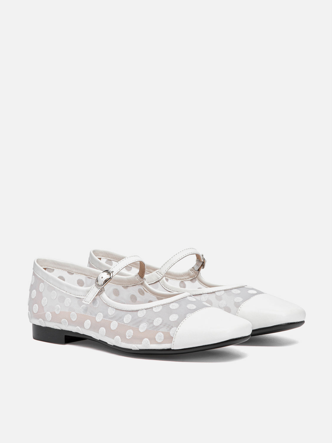 PAZZION, Kenzie Polka Dot Mesh Mary Janes, Beige