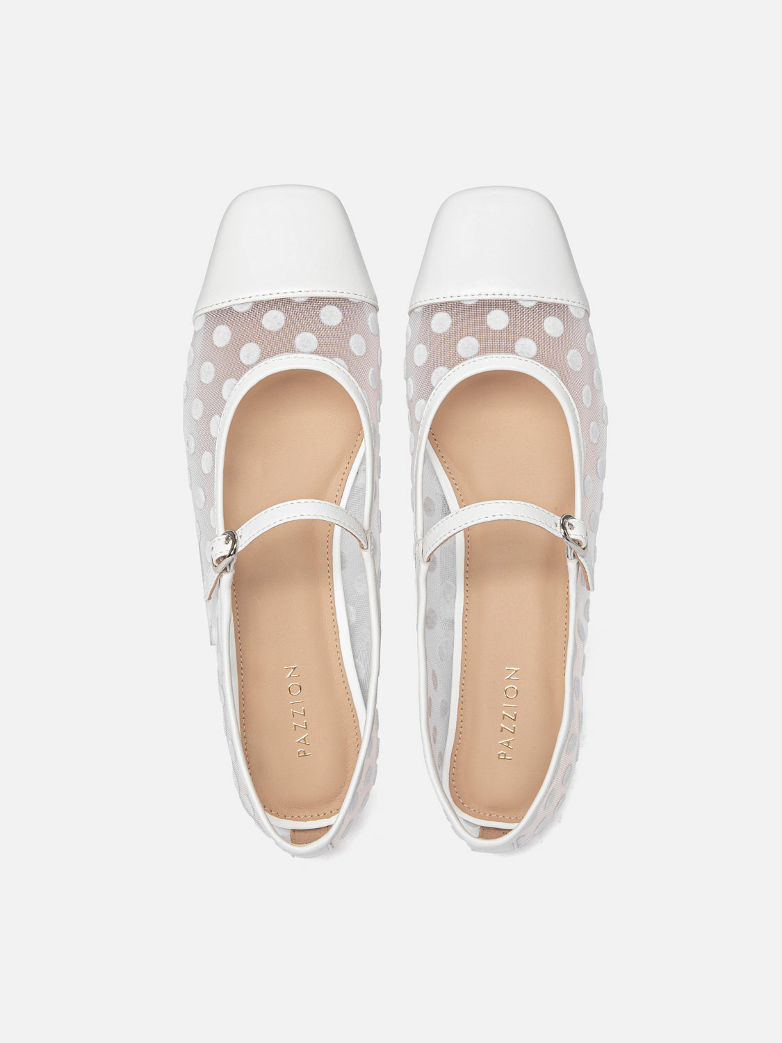 PAZZION, Kenzie Polka Dot Mesh Mary Janes, Beige