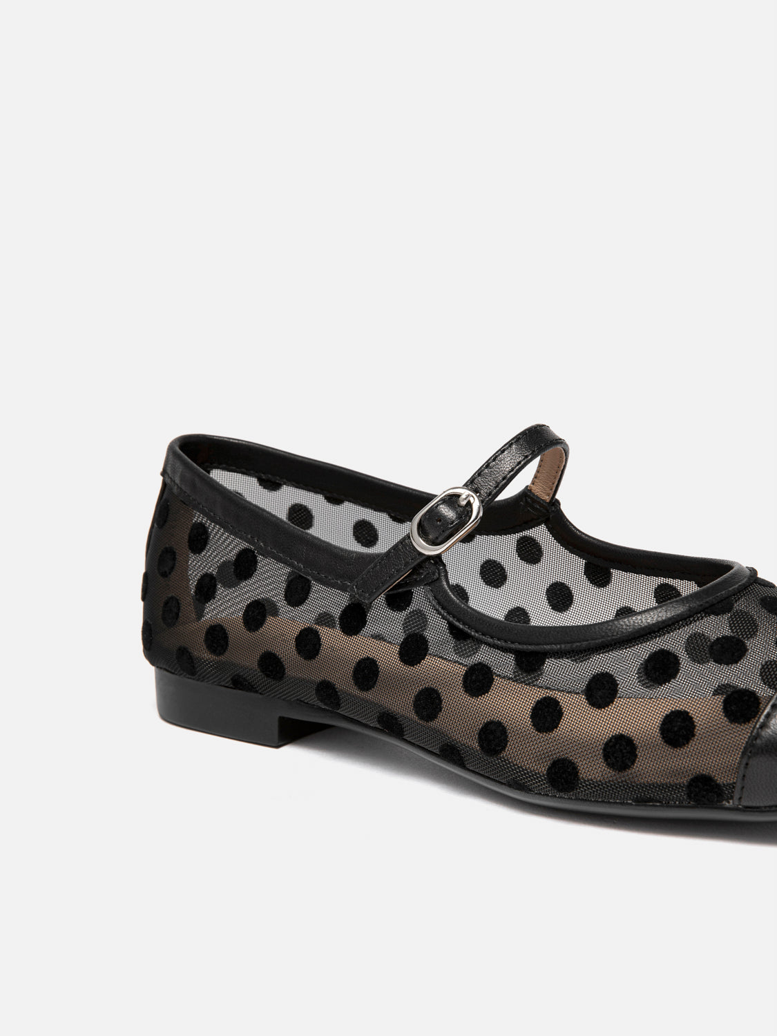 PAZZION, Kenzie Polka Dot Mesh Mary Janes, Black