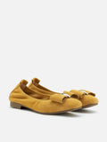 PAZZION, Keyla Gold Accented Bow Suede Flats, Yellow