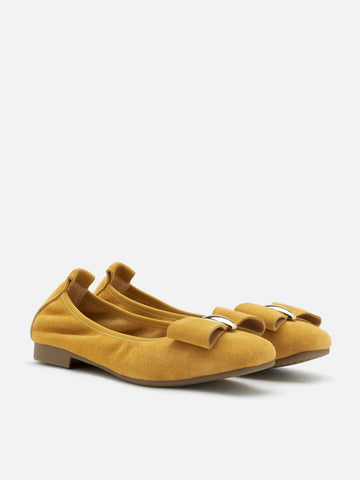Keyla Gold Accented Bow Suede Flats