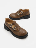 PAZZION, Kimora Double Buckle Brogue Loafers, Khaki