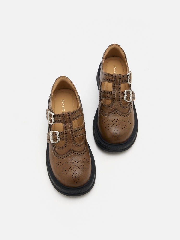 PAZZION, Kimora Double Buckle Brogue Loafers, Khaki