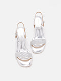 PAZZION, Kit Metallic Woven Strap Sandal Heels, Silver
