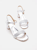 PAZZION, Kit Metallic Woven Strap Sandal Heels, Silver