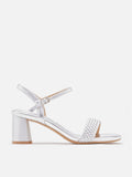 PAZZION, Kit Metallic Woven Strap Sandal Heels, Silver
