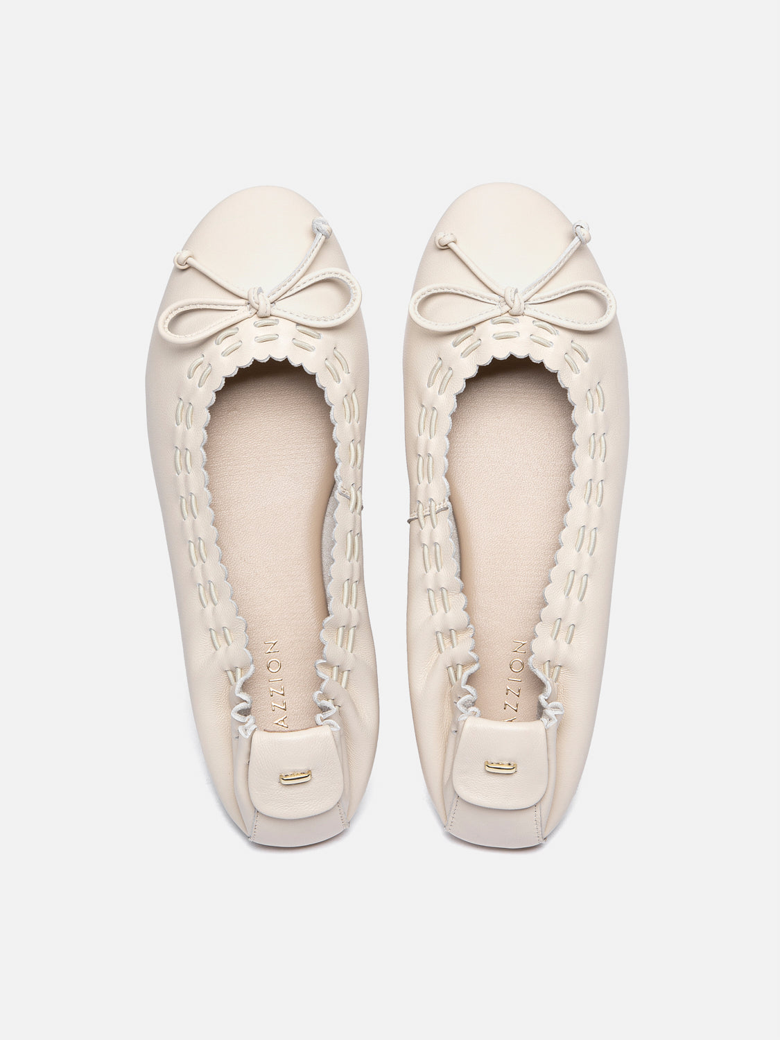 PAZZION, Kyraline Bow-Tied Leather Flats, Beige