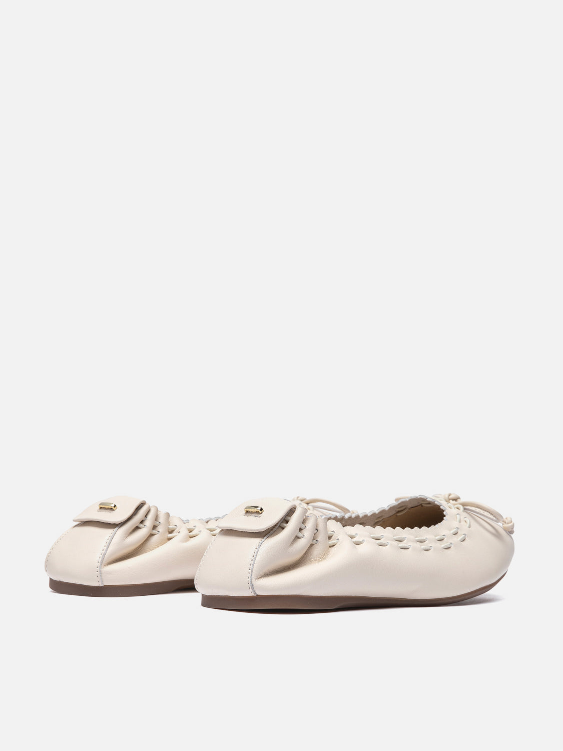 PAZZION, Kyraline Bow-Tied Leather Flats, Beige