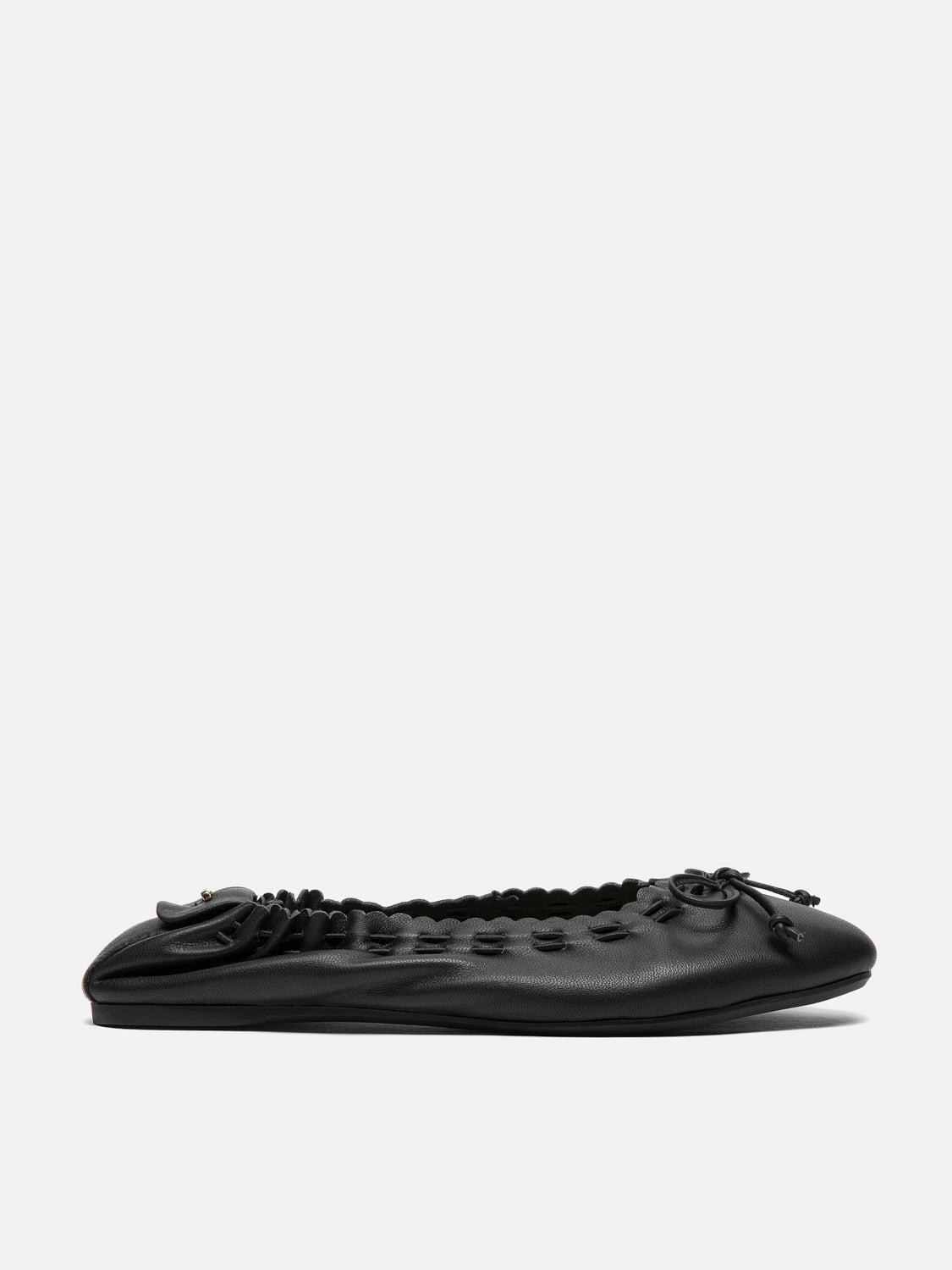 PAZZION, Kyraline Bow-Tied Leather Flats, Black