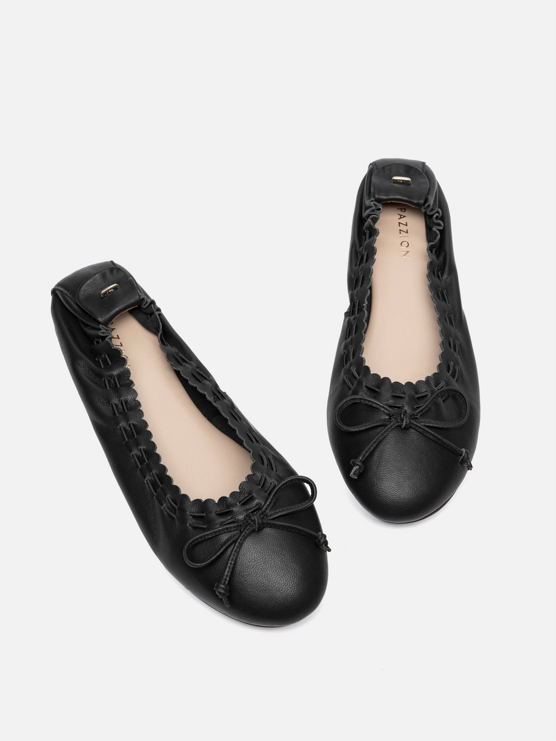 PAZZION, Kyraline Bow-Tied Leather Flats, Black