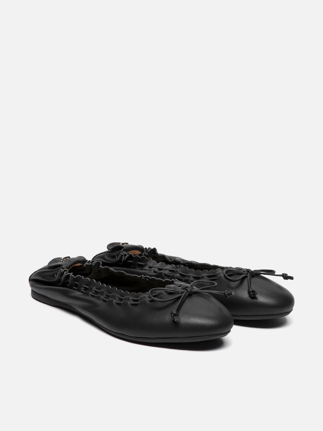 PAZZION, Kyraline Bow-Tied Leather Flats, Black