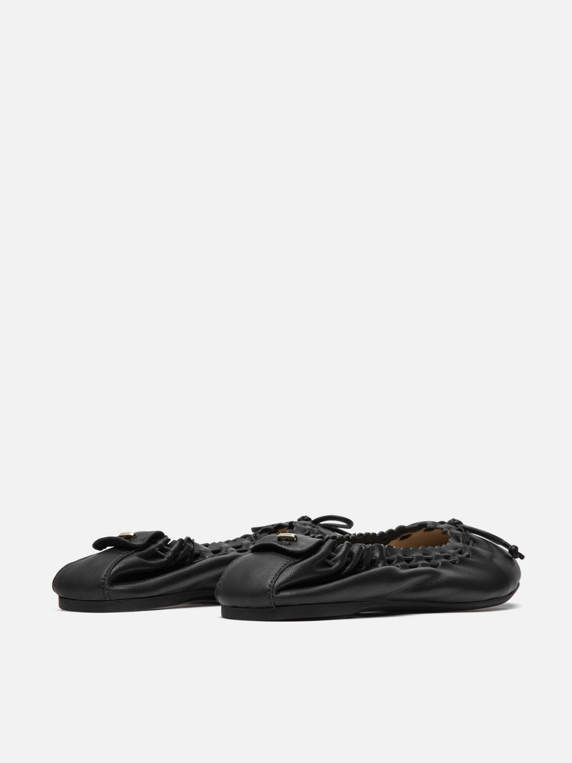 PAZZION, Kyraline Bow-Tied Leather Flats, Black