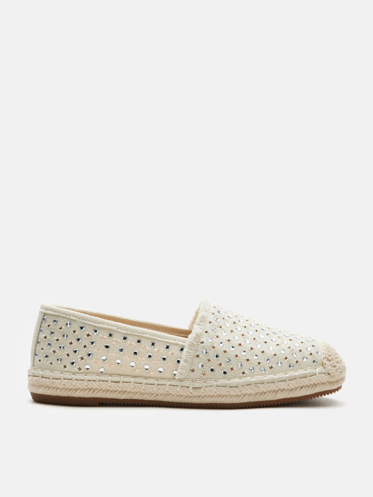 PAZZION, Lela Crystal Studded Espadrilles, Beige