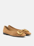 PAZZION, Lennox Buckled Square Toe Flats, Camel