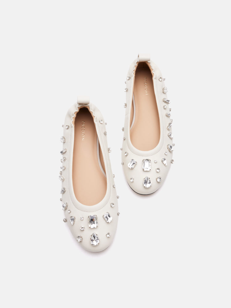 PAZZION, Levante Gem Embelished Flats, Beige