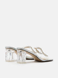 PAZZION, Lexi Iridescent Sandal Heels, Silver