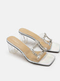 PAZZION, Lexi Iridescent Sandal Heels, Silver