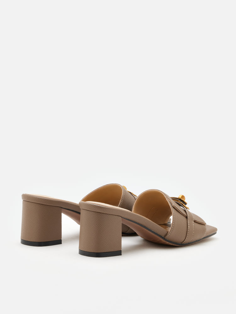 PAZZION, Lexley Twist Lock Accent Sandal Heels, Khaki