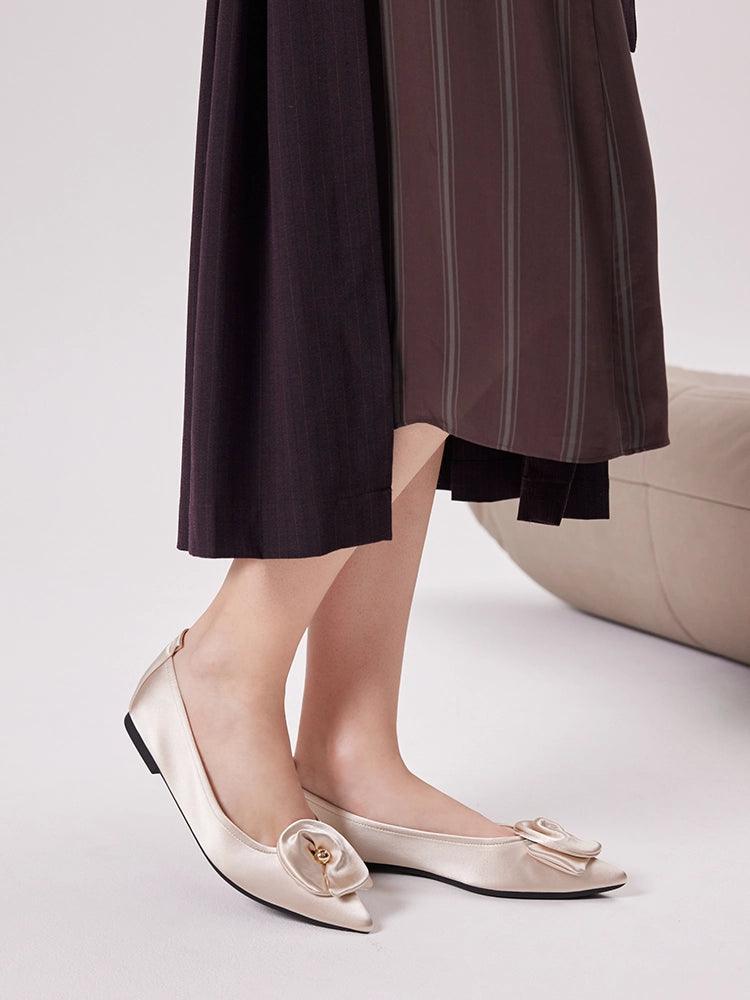 PAZZION, Lilia Pointed Toe Silk Flats, Champagne