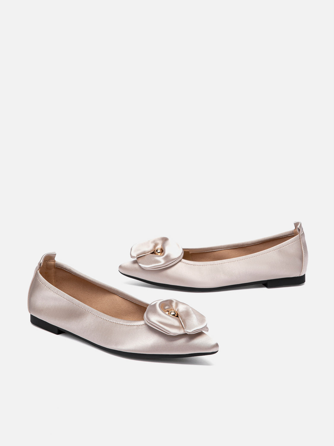 PAZZION, Lilia Pointed Toe Silk Flats, Champagne