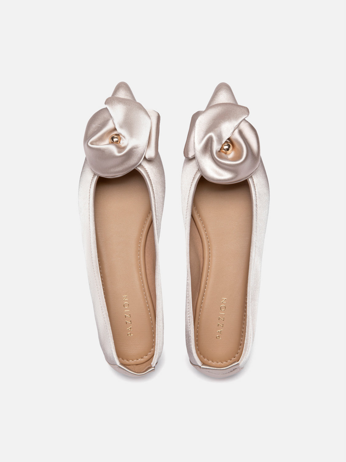 PAZZION, Lilia Pointed Toe Silk Flats, Champagne