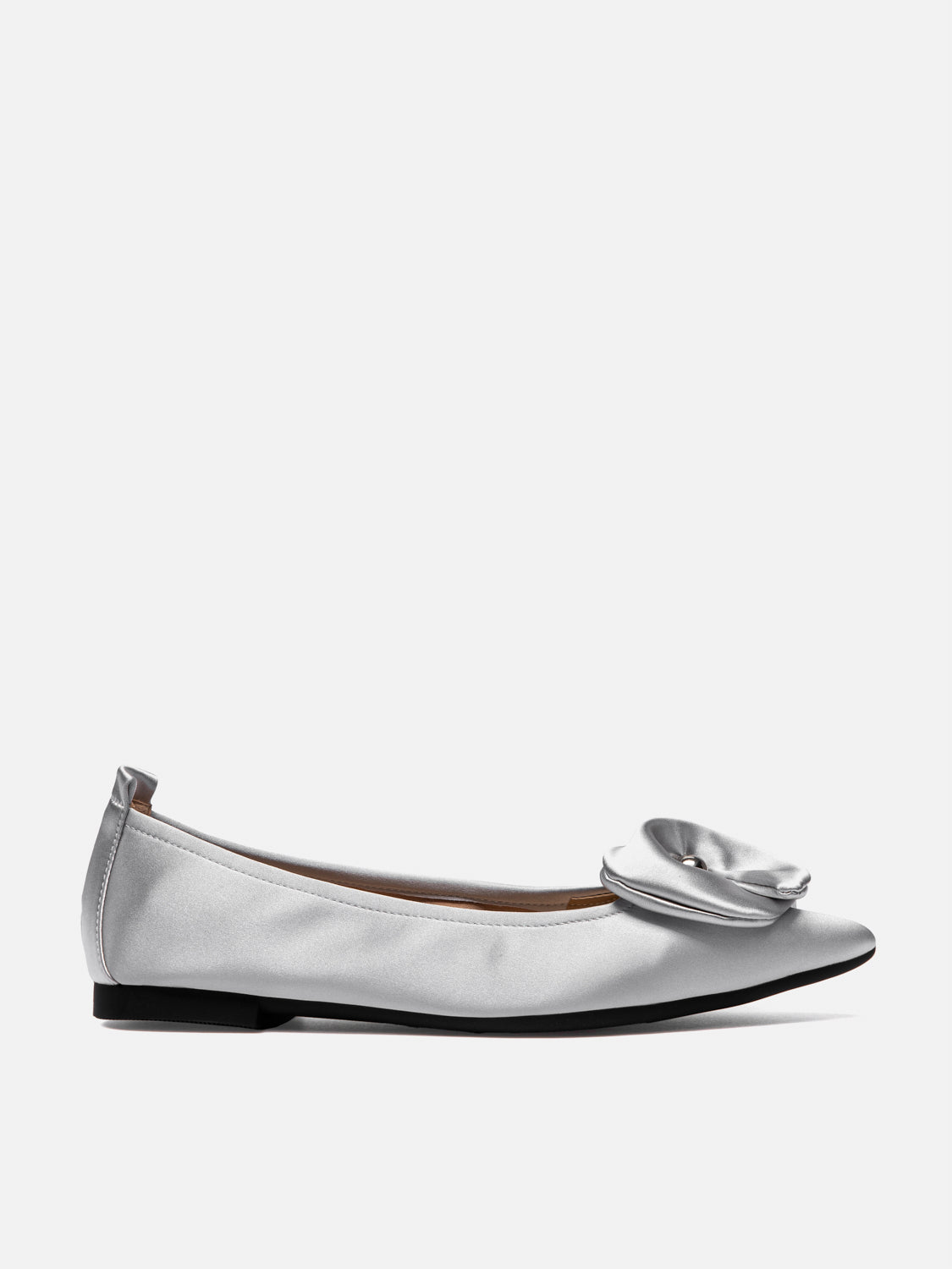 PAZZION, Lilia Pointed Toe Silk Flats, Silver
